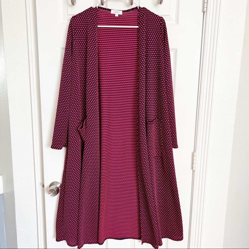 Lularoe | Sarah Black Pink Polka Dot Duster Cardigan